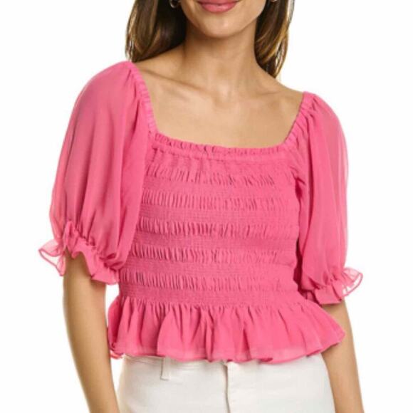 WAYF Smocked Crop Top Size XL Summer Top Vacation Hot Pink - Picture 1 of 8
